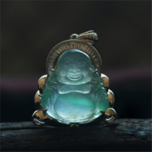 緬甸老坑玻璃種天然睛水綠翡翠A貨玉彌勒佛吊墜