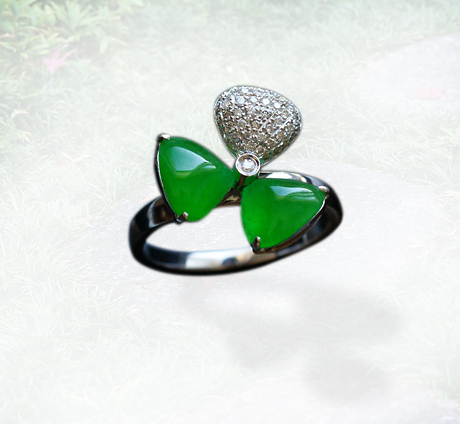 滿綠翡翠A貨戒指女款 玻璃種玉指環 花樣年華圖