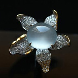 老坑玻璃種熒光翡翠A貨玉蛋面鑲金鉆戒指-花樣年華圖