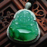 天然翡翠A貨冰種滿綠玉佛公掛件笑口常開圖
