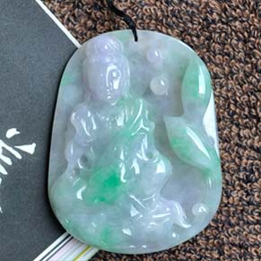 西涼月緬甸天然糯種A貨翡翠玉觀音掛件 圖