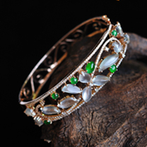 緬甸老坑天然玻璃種A貨翡翠金鉆玉手鐲 內(nèi)徑55MM圖