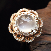 緬甸天然翡翠A貨白色冰種鑲金戒指圖