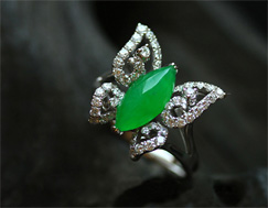 玻璃種滿綠翡翠A貨玉蝴蝶戒指女款