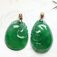 天長地久天然緬甸A貨冰玻種滿綠如意情侶掛件-吊墜圖
