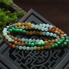 飽滿圓潤天然緬甸A貨翡翠老坑紅黃綠彩色玉石項鏈